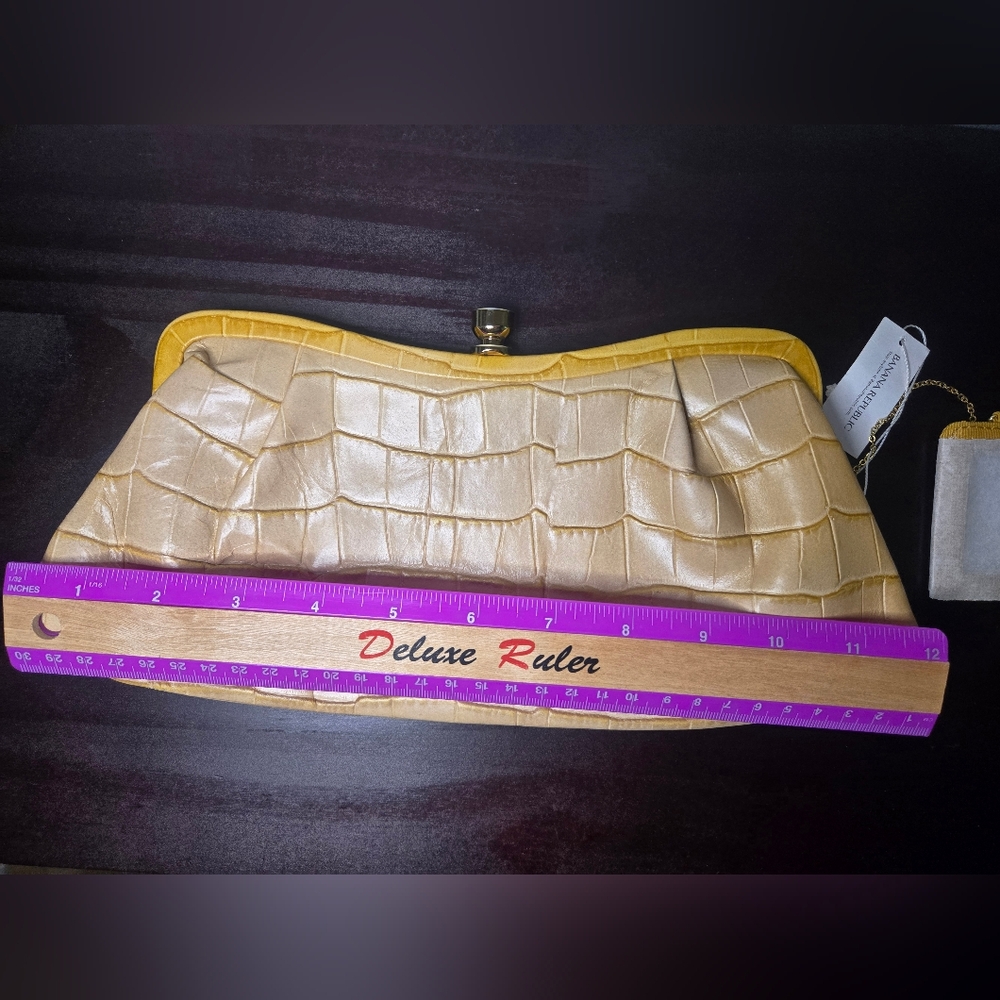 NWT Banana Republic Mustard Yellow Alligator Embossed Clutch - Picture 2 of 6
